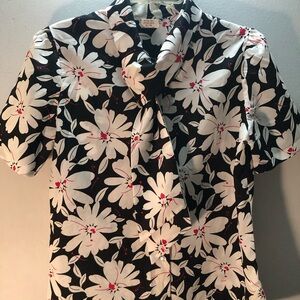 Vintage Floral Black and White Blouse